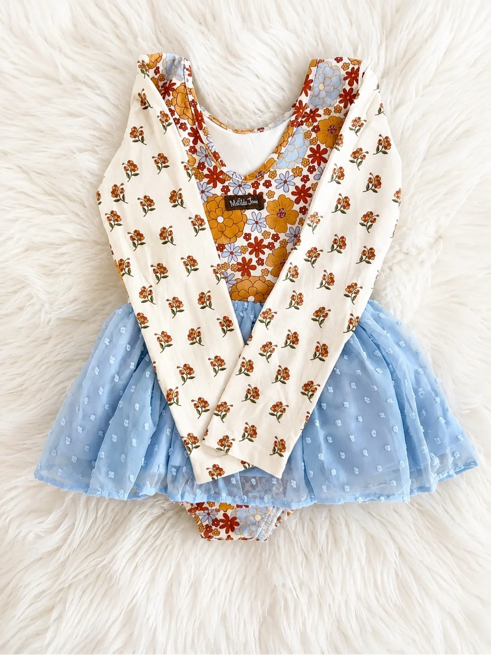 Matilda Jane Cream Floral Leotard with Blue Tulle Skirt